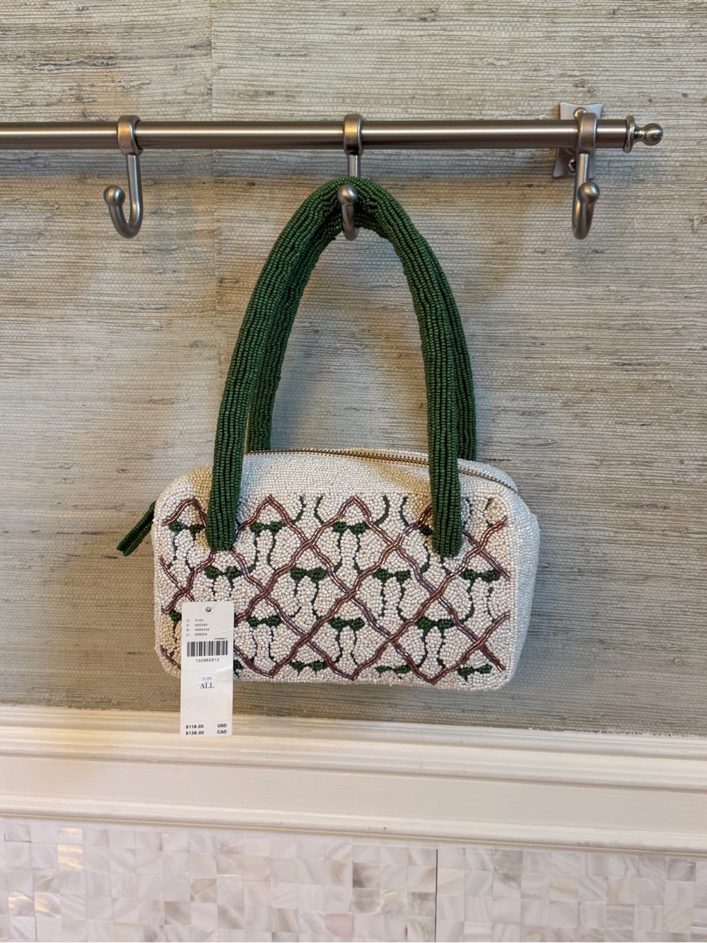 NWT new Anthropologie beaded box shaped shoulder bag green bows white - Picture 3 of 17